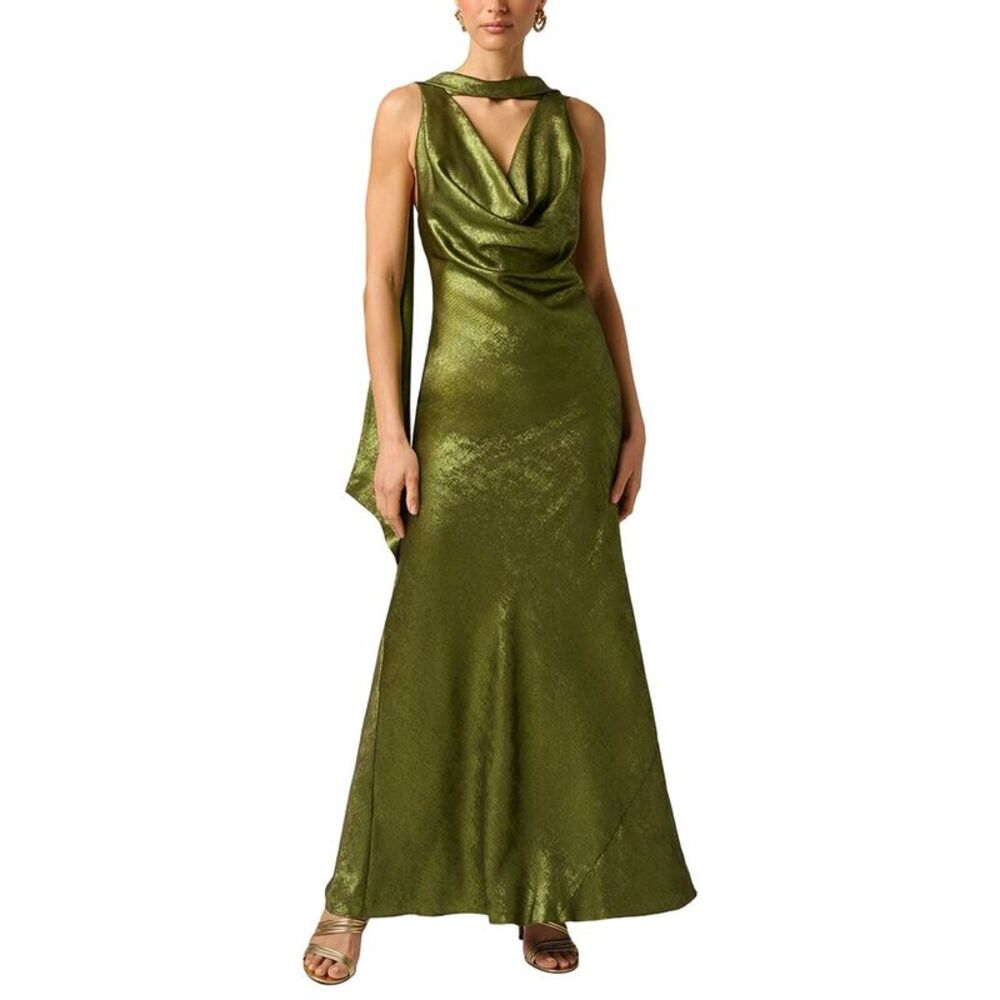 Adrianna Papell Womens Foiled Chiffon Long Dress, Green